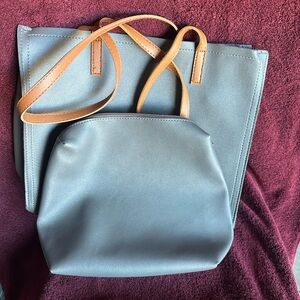 Elegant Gray and Tan Women's Tote and Handbag Set Smaller bag included